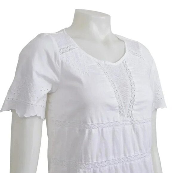 Gap Mini Dress Eyelet Scallop Lace Trip Short Sleeve White Cotton Size XS - Picture 2 of 12